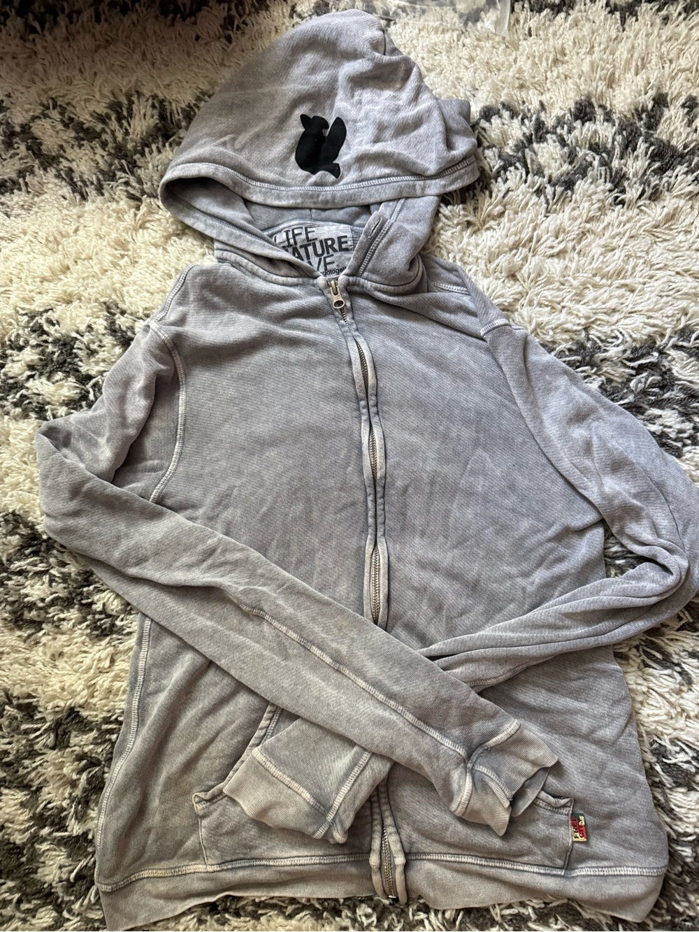 FREECITY lavender-grey sunfade wash terry  zip up hoodie 2/M
